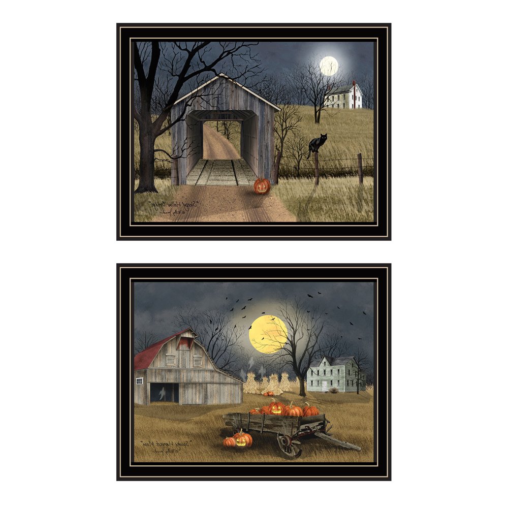 Set Of Two Halloween At Night In The Country Black Framed Wall Art HomeRoots
