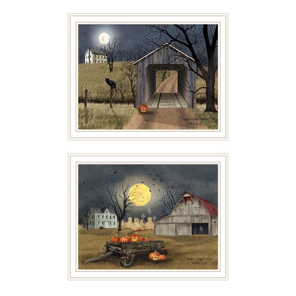 Set Of Two Halloween At Night In The Country White Framed Wall Art HomeRoots