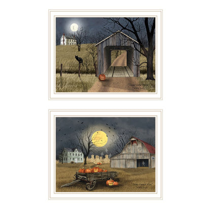 Set Of Two Halloween At Night In The Country White Framed Wall Art HomeRoots