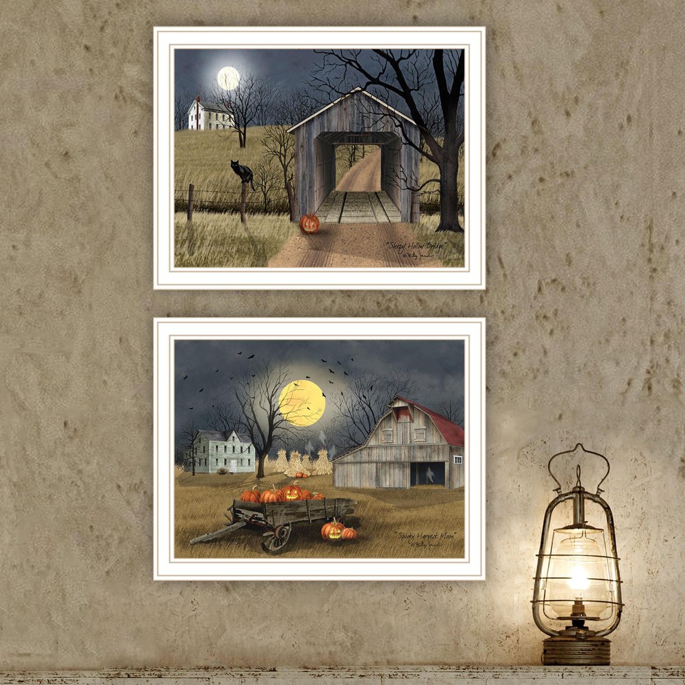 Set Of Two Halloween At Night In The Country White Framed Wall Art — view 2