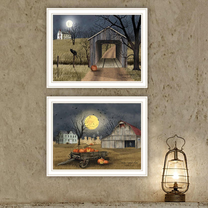 Set Of Two Halloween At Night In The Country White Framed Wall Art HomeRoots
