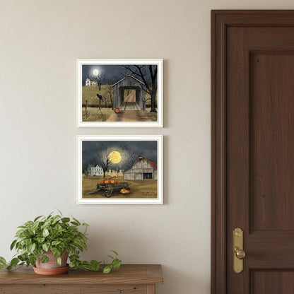Set Of Two Halloween At Night In The Country White Framed Wall Art HomeRoots