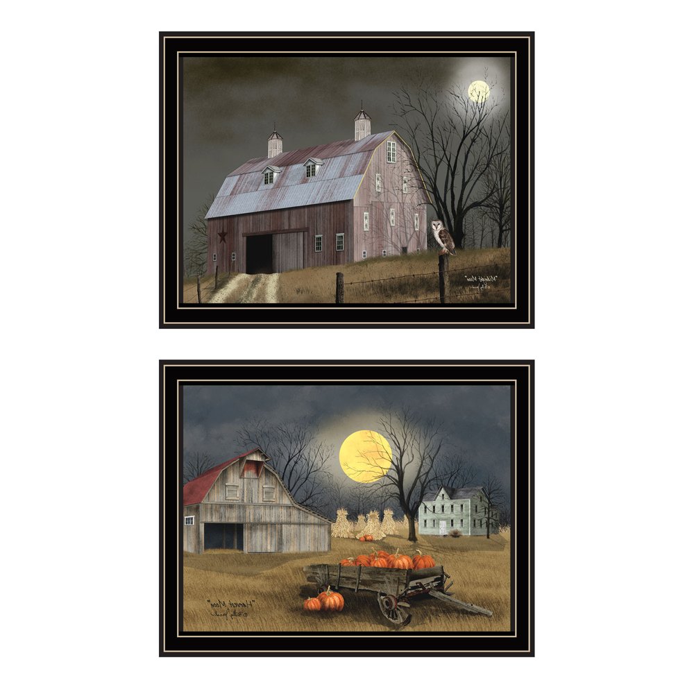 Set Of Two Autumn Moonlit Nights Black Framed Wall Art HomeRoots