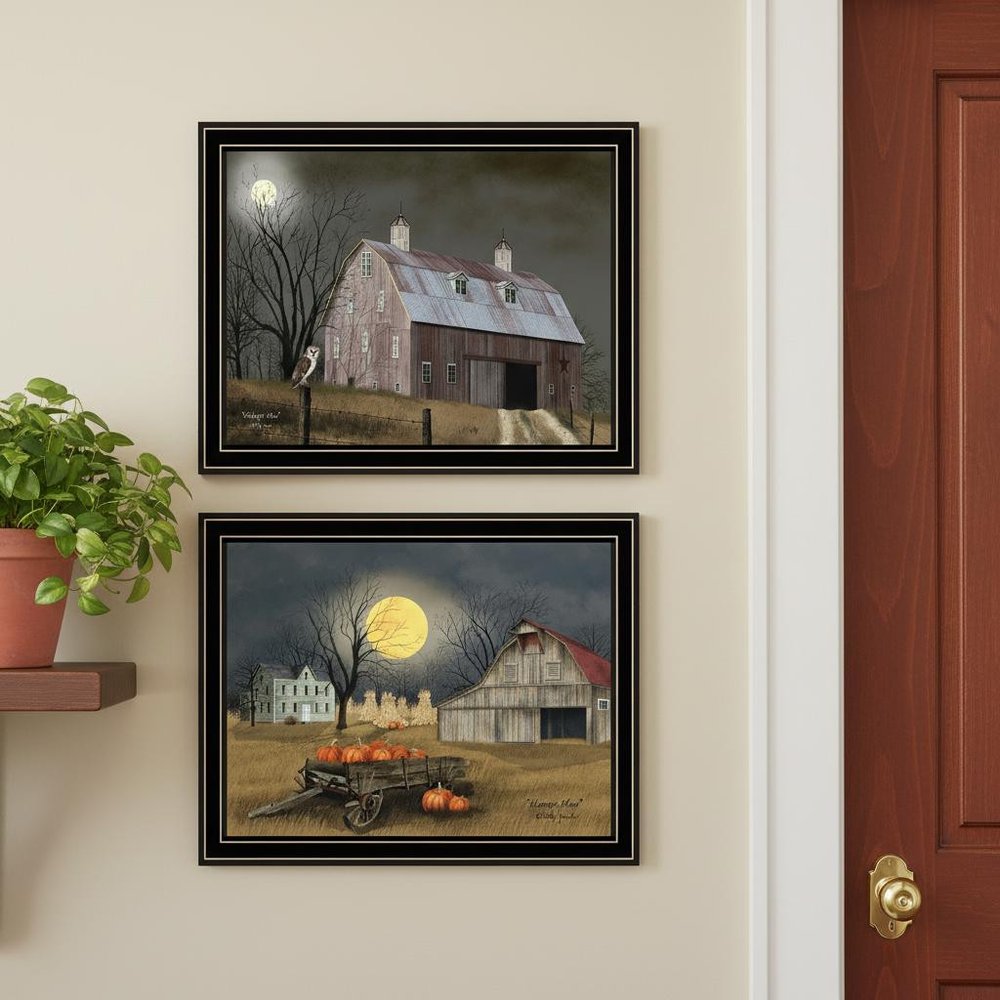 Set Of Two Autumn Moonlit Nights Black Framed Wall Art HomeRoots