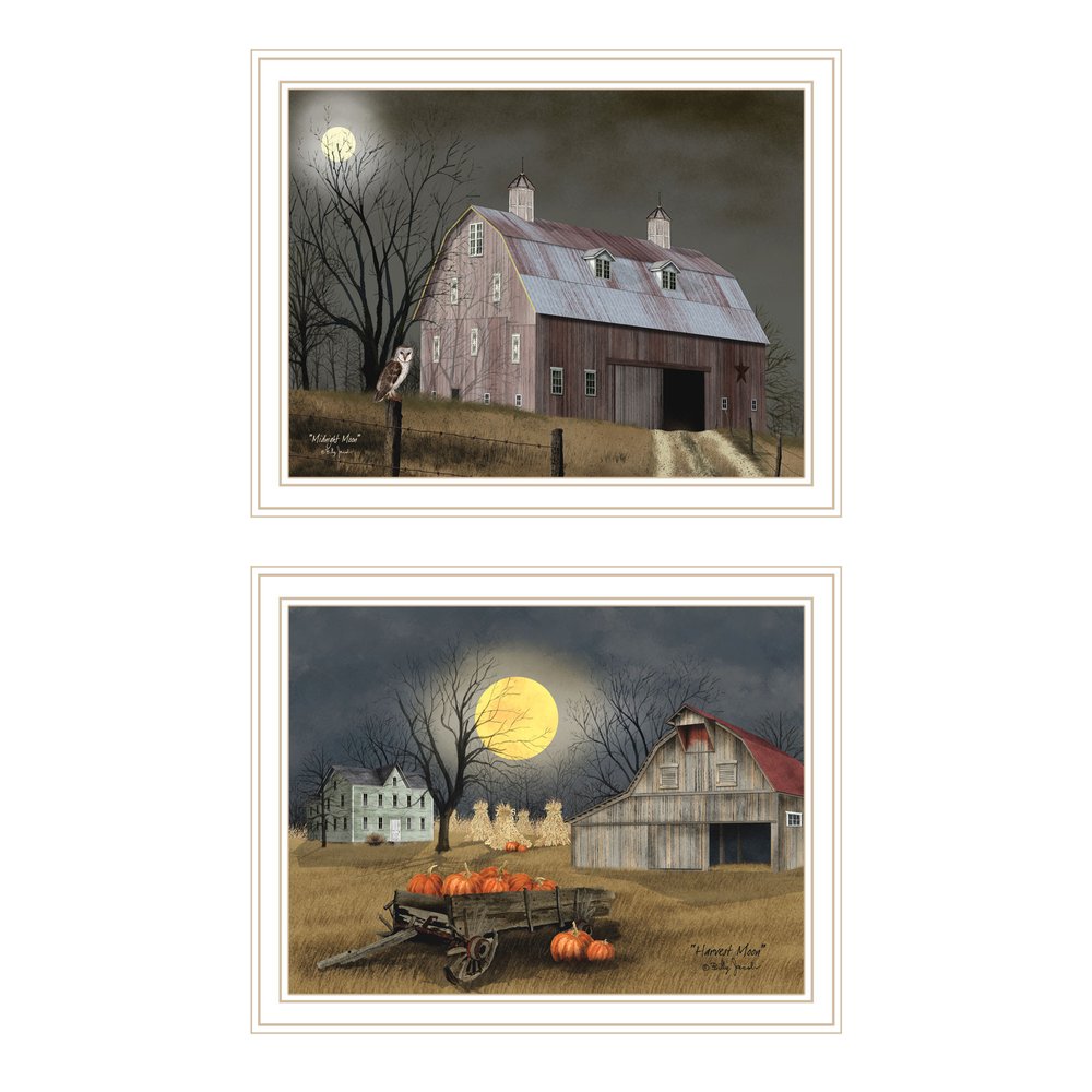 Set Of Two Autumn Moonlit Nights White Framed Wall Art — view 1