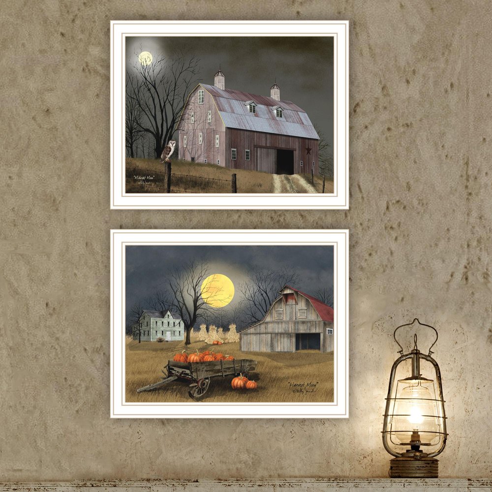 Set Of Two Autumn Moonlit Nights White Framed Wall Art — view 2