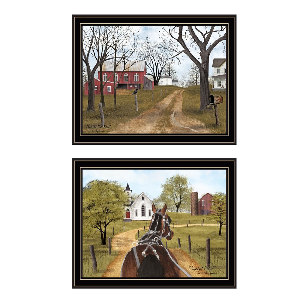 Set Of Two Sunday Drive And The Old Dirt Road Black Framed Wall Art HomeRoots