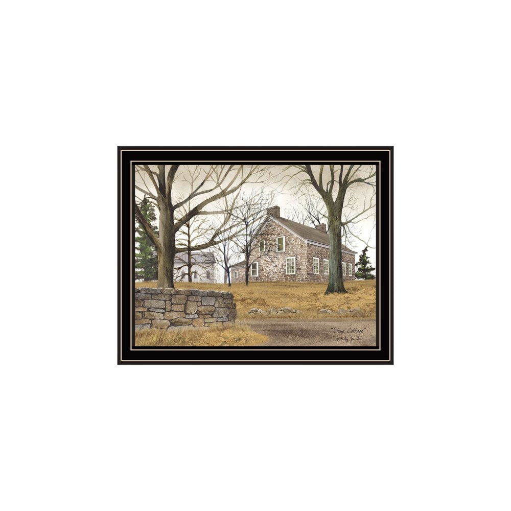 Set Of Two Stone Cottage Farmhouse and White Wooden Barn Black Framed Wall Art HomeRoots