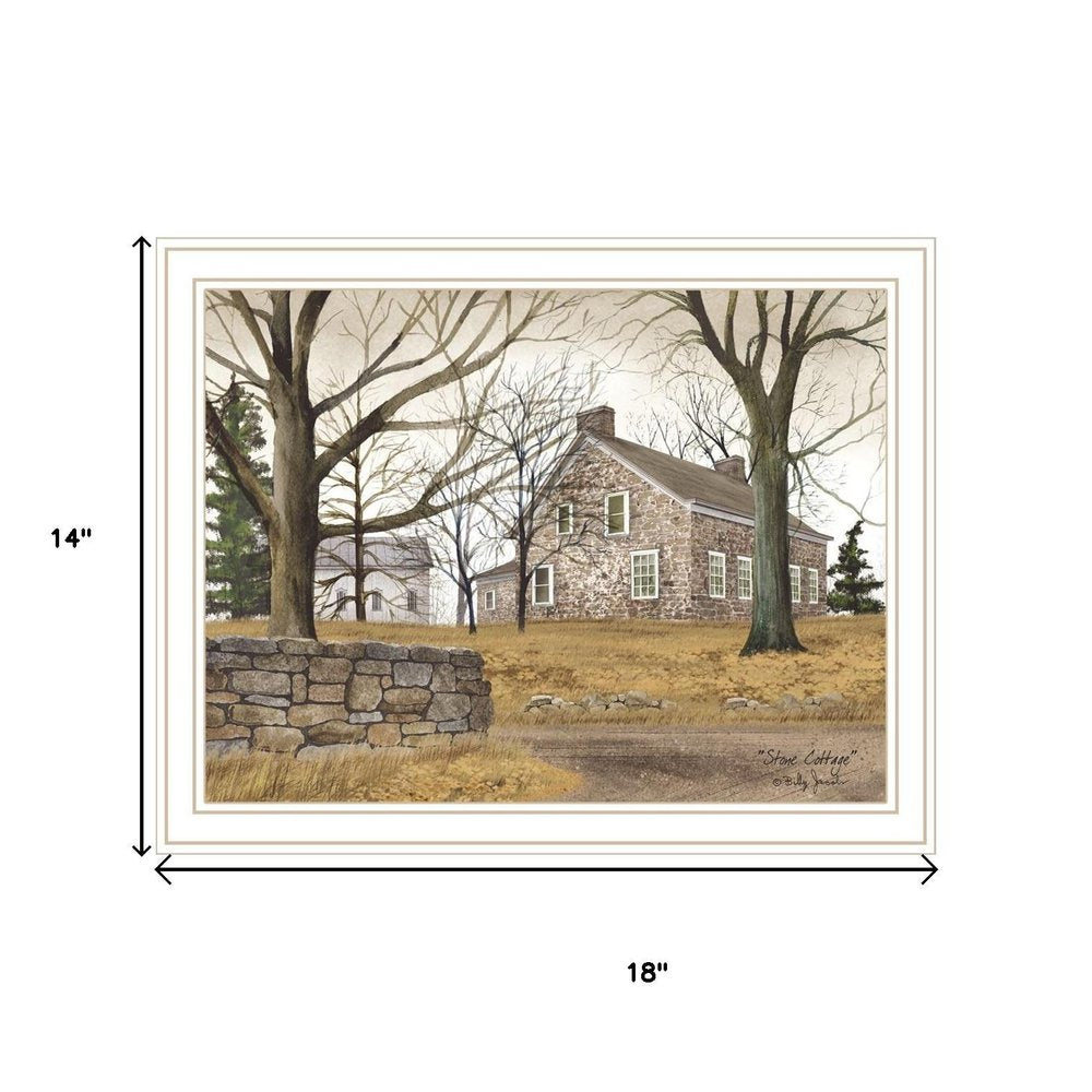Set Of Two Stone Cottage Farmhouse and White Wooden Barn White Framed Wall Art HomeRoots