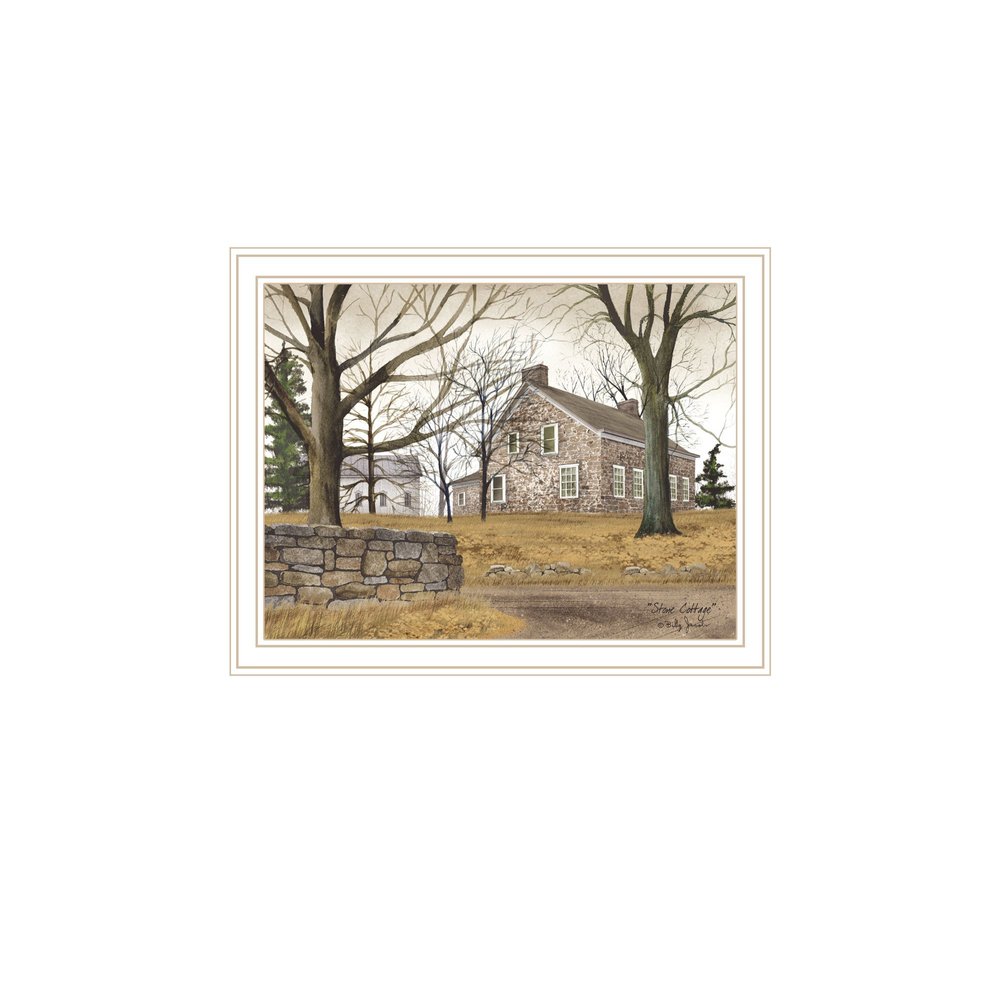 Set Of Two Stone Cottage Farmhouse and White Wooden Barn White Framed Wall Art — view 4