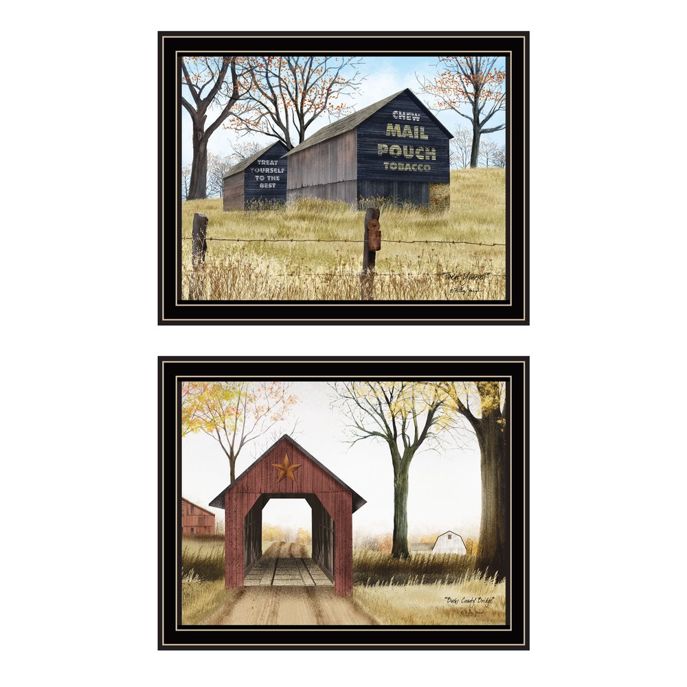 Set Of Two Mail Pouch Barn And Buck County Bridge Black Framed Wall Art — view 1