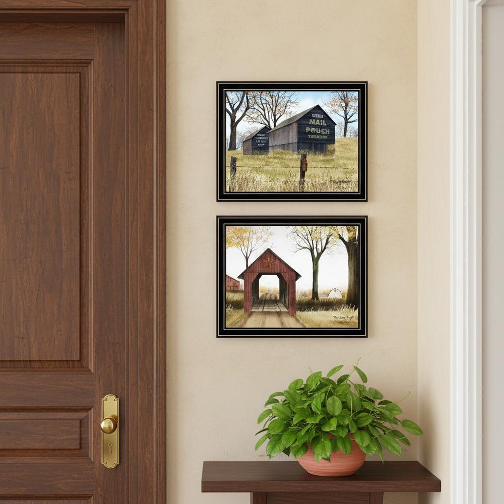 Set Of Two Mail Pouch Barn And Buck County Bridge Black Framed Wall Art HomeRoots