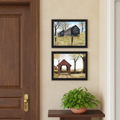 Set Of Two Mail Pouch Barn And Buck County Bridge Black Framed Wall Art HomeRoots