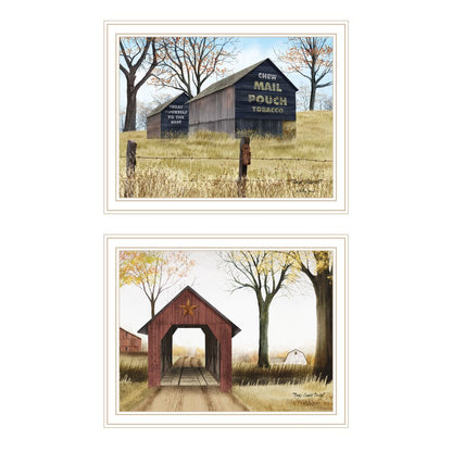 Set Of Two Mail Pouch Barn And Buck County Bridge White Framed Wall Art HomeRoots