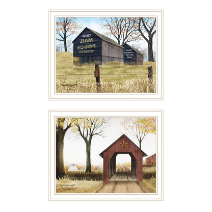 Set Of Two Mail Pouch Barn And Buck County Bridge White Framed Wall Art HomeRoots