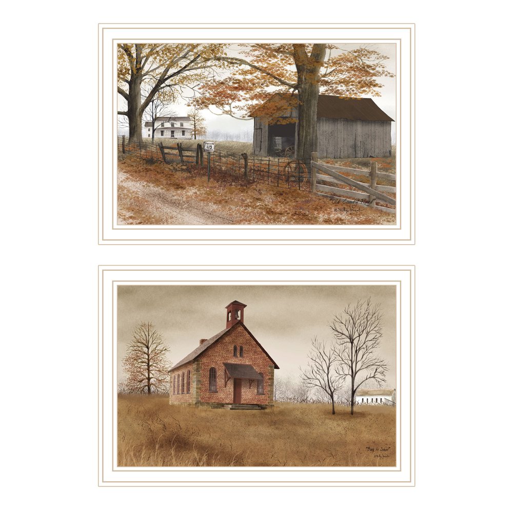 Set Of Two Old Country Road White Framed Wall Art — view 1