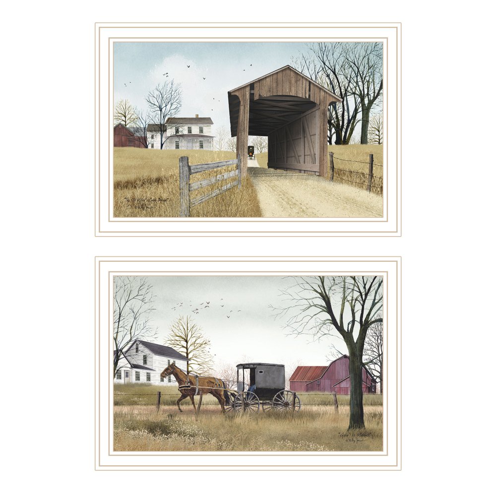 Set Of Two Going to Market White Framed Wall Art HomeRoots
