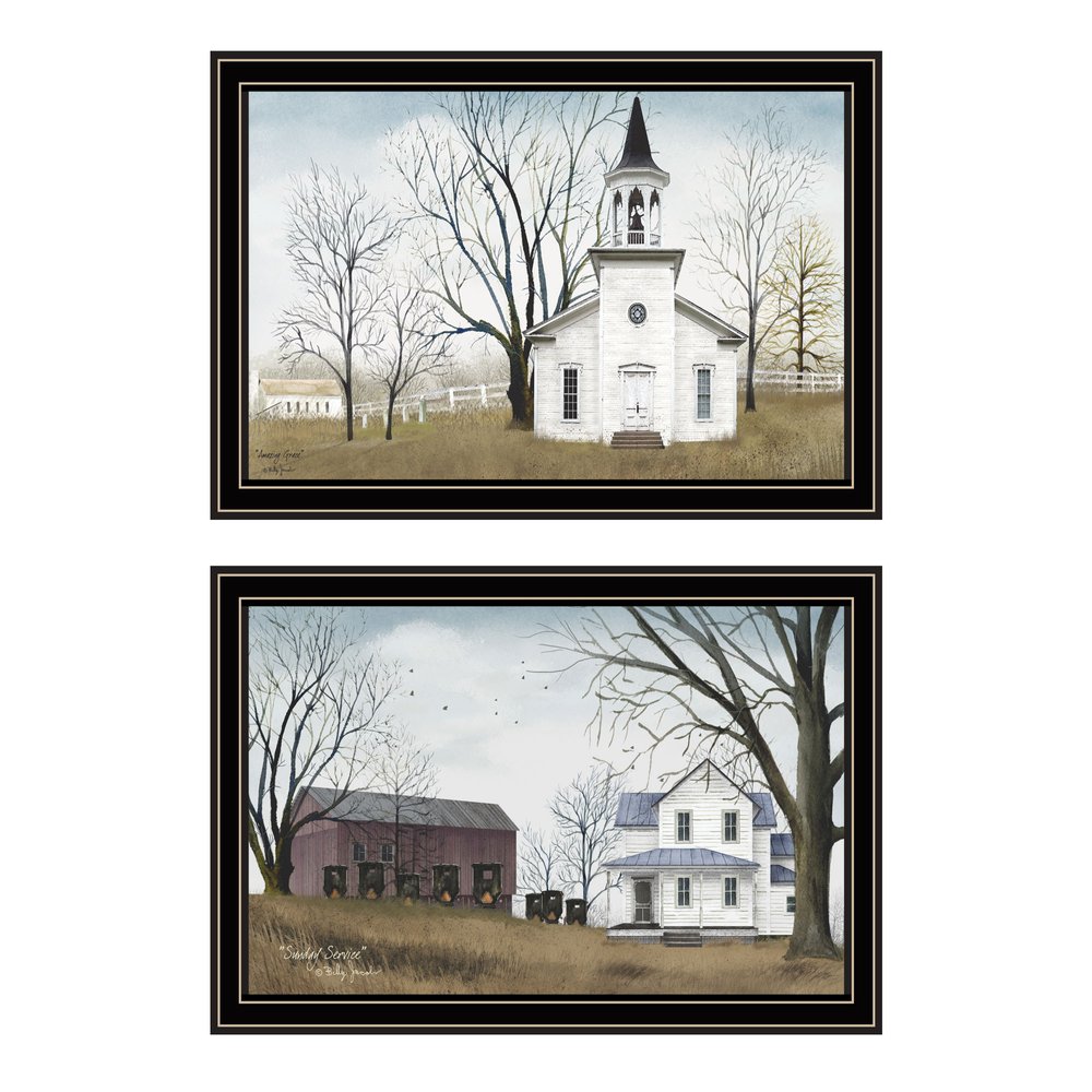 Set Of Two Amazing Grace Sunday Service Black Framed Wall Art HomeRoots