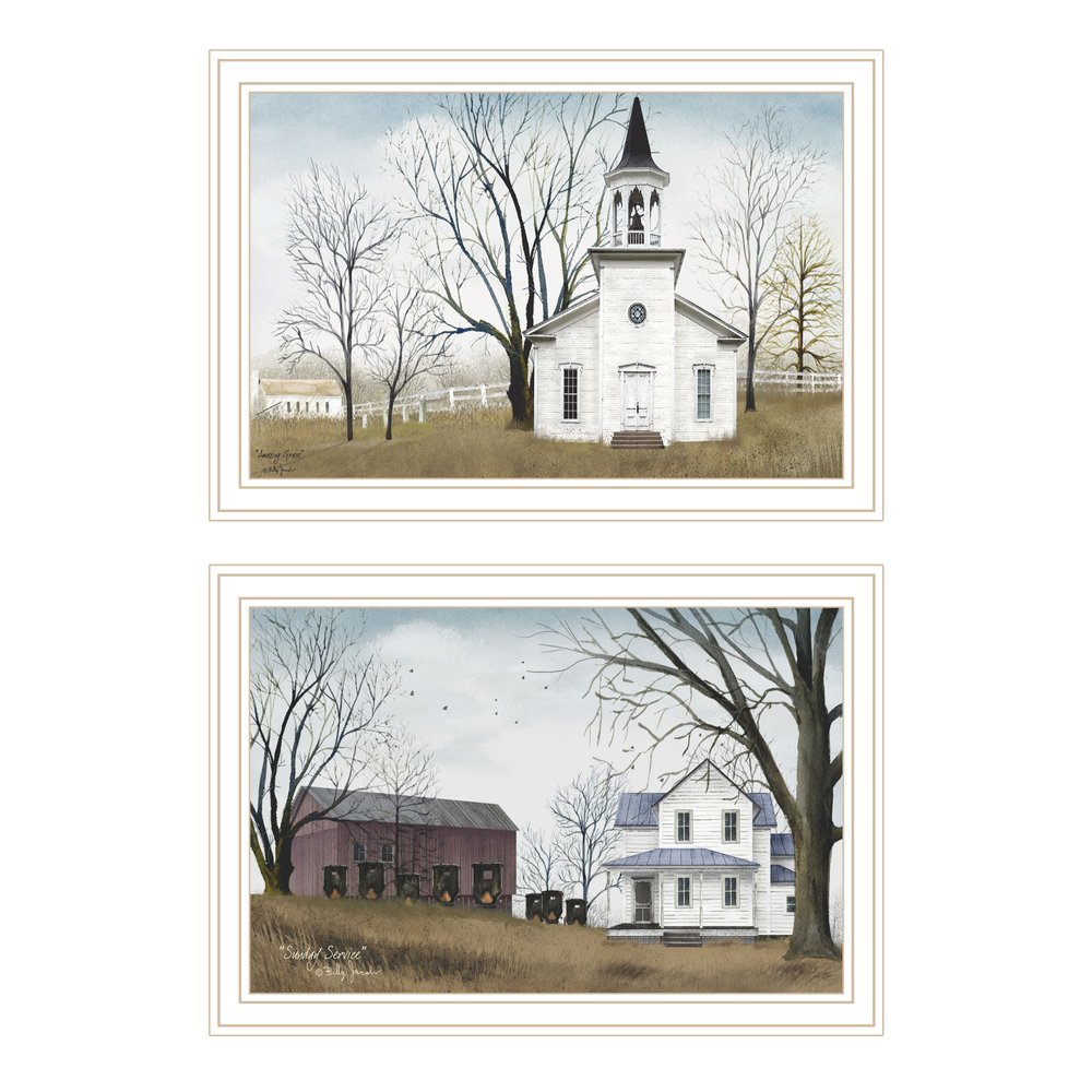 Set Of Two Amazing Grace Sunday Service White Framed Wall Art HomeRoots