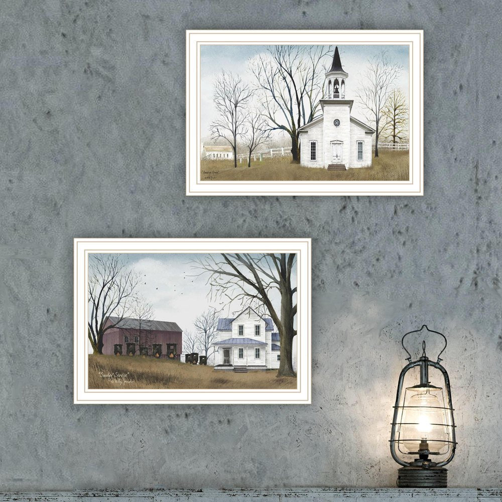 Set Of Two Amazing Grace Sunday Service White Framed Wall Art — view 2