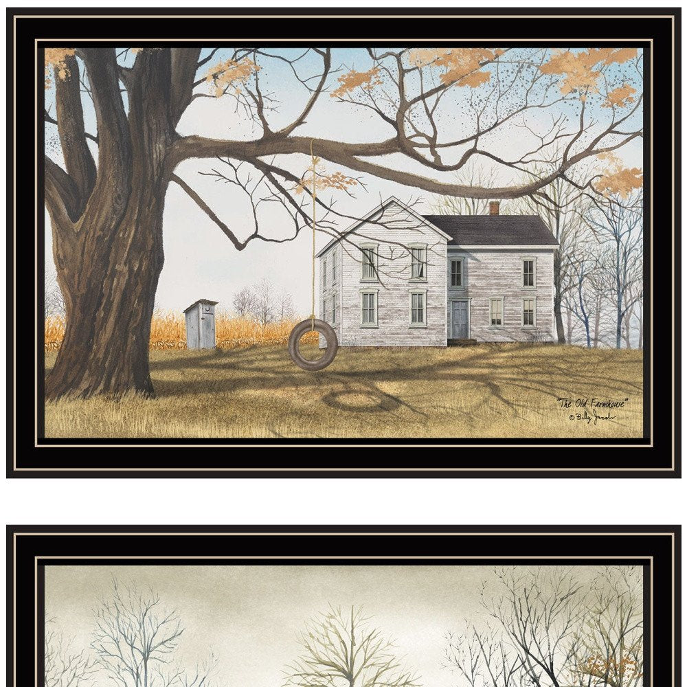 Set Of Two Farmhouse Barn And Pumpkin Wagon Black Framed Wall Art HomeRoots