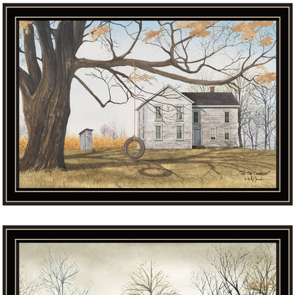 Set Of Two Farmhouse Barn And Pumpkin Wagon Black Framed Wall Art HomeRoots