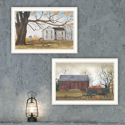 Set Of Two Farmhouse Barn And Pumpkin Wagon White Framed Wall Art HomeRoots