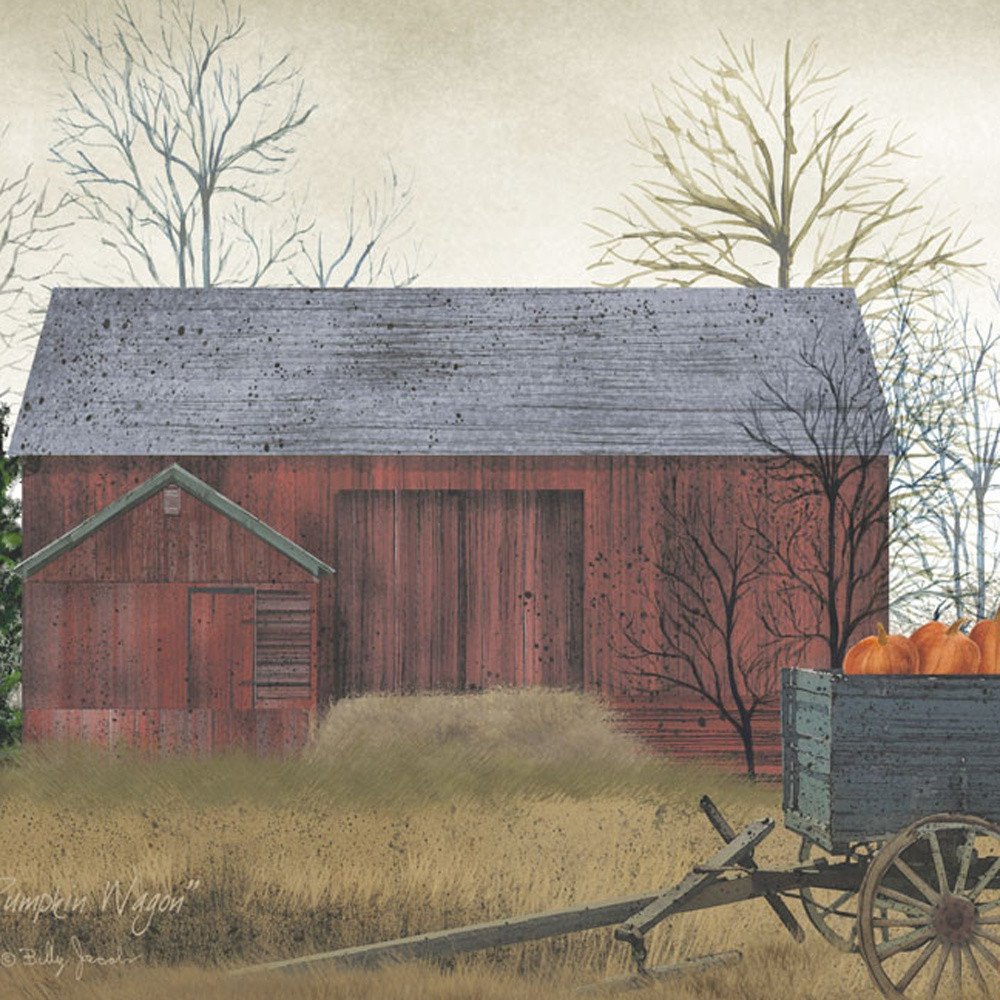 Set Of Two Farmhouse Barn And Pumpkin Wagon White Framed Wall Art HomeRoots