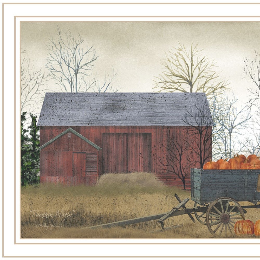 Set Of Two Farmhouse Barn And Pumpkin Wagon White Framed Wall Art HomeRoots