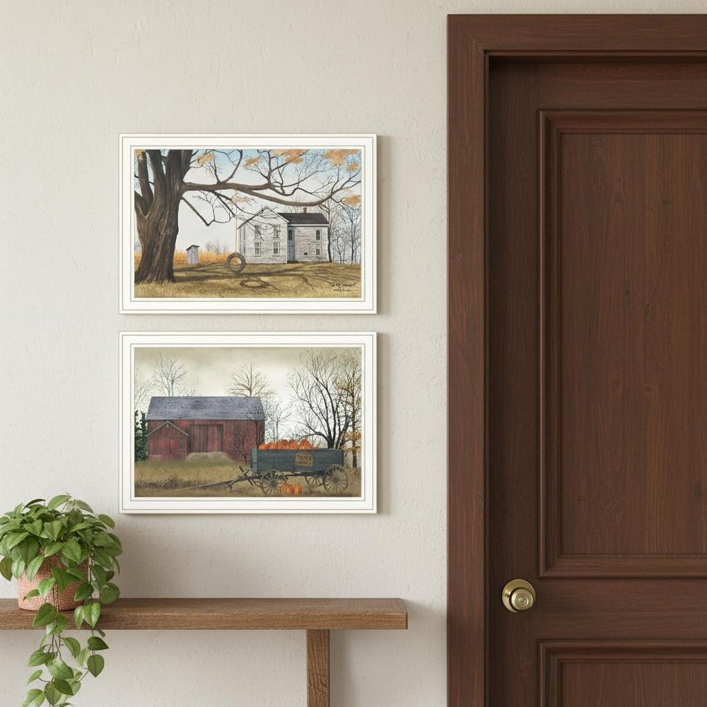 Set Of Two Farmhouse Barn And Pumpkin Wagon White Framed Wall Art — view 8