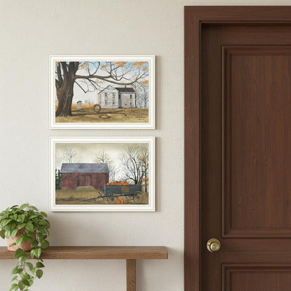 Set Of Two Farmhouse Barn And Pumpkin Wagon White Framed Wall Art HomeRoots