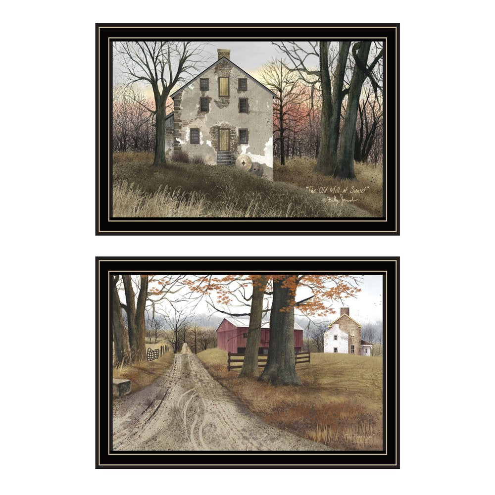 Set Of Two The Old Mill And A Road Home Black Framed Wall Art — view 1