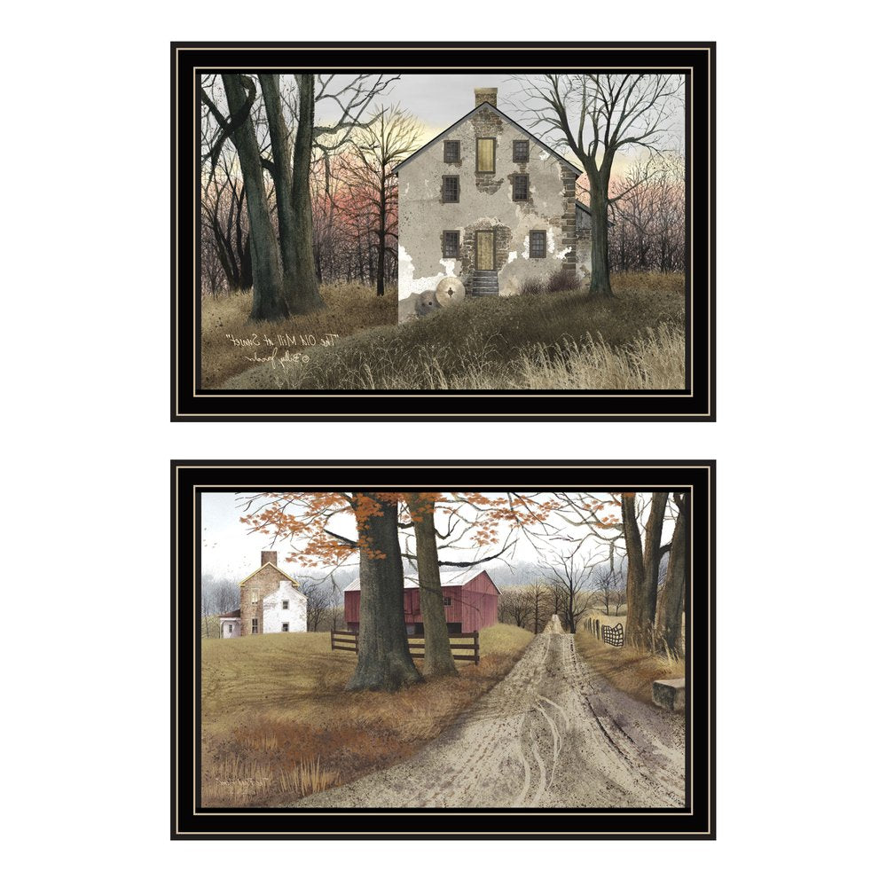 Set Of Two The Old Mill And A Road Home Black Framed Wall Art — view 2