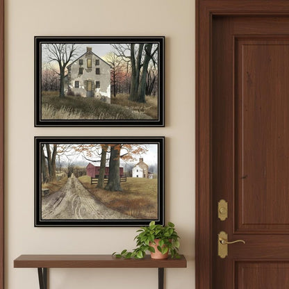 Set Of Two The Old Mill And A Road Home Black Framed Wall Art HomeRoots