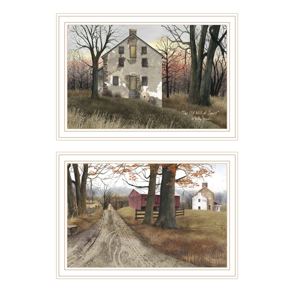 Set Of Two The Old Mill And A Road Home White Framed Wall Art — view 1