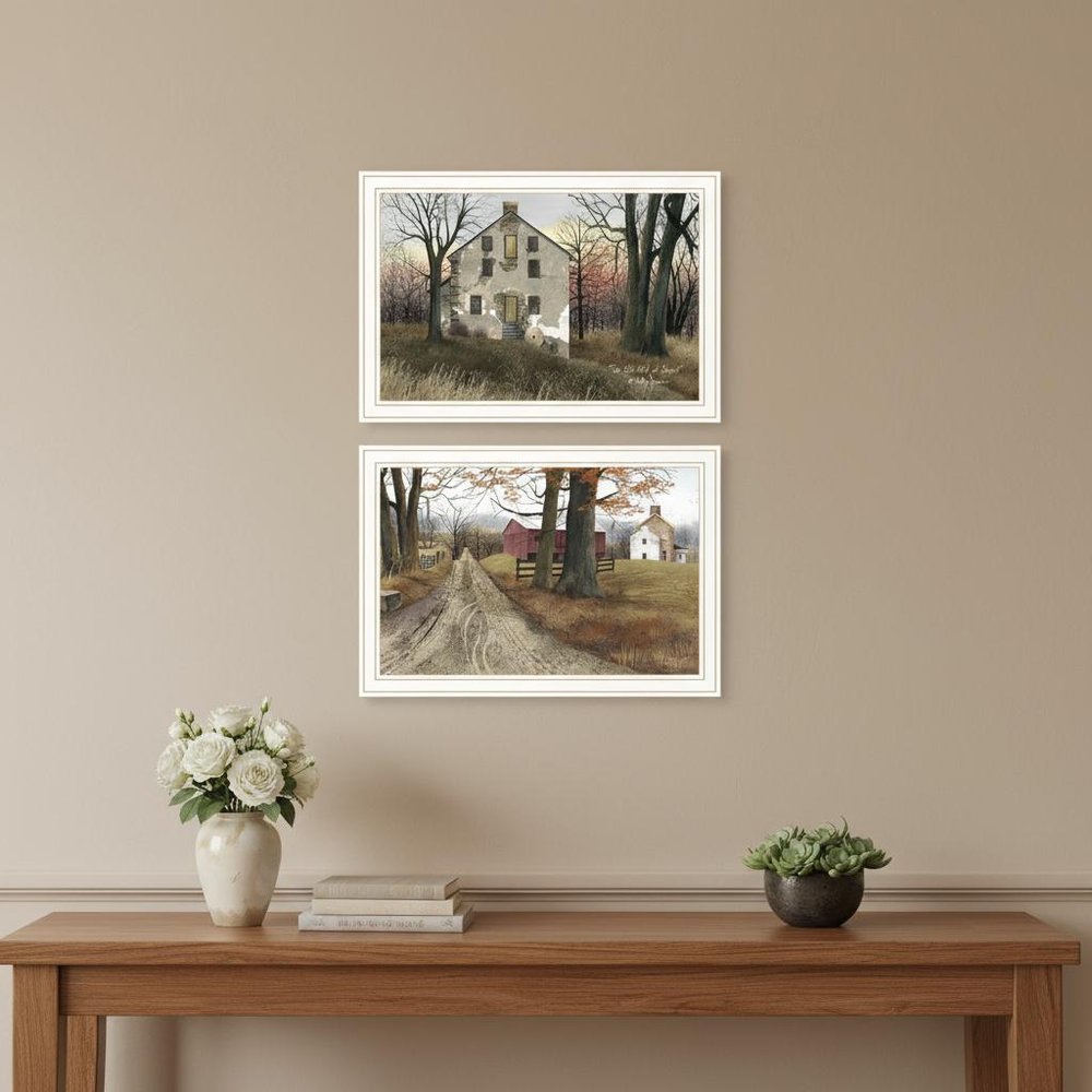 Set Of Two The Old Mill And A Road Home White Framed Wall Art HomeRoots