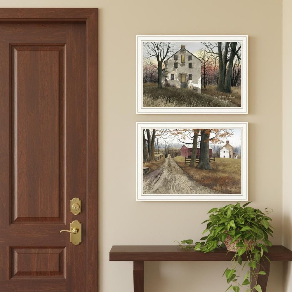 Set Of Two The Old Mill And A Road Home White Framed Wall Art HomeRoots