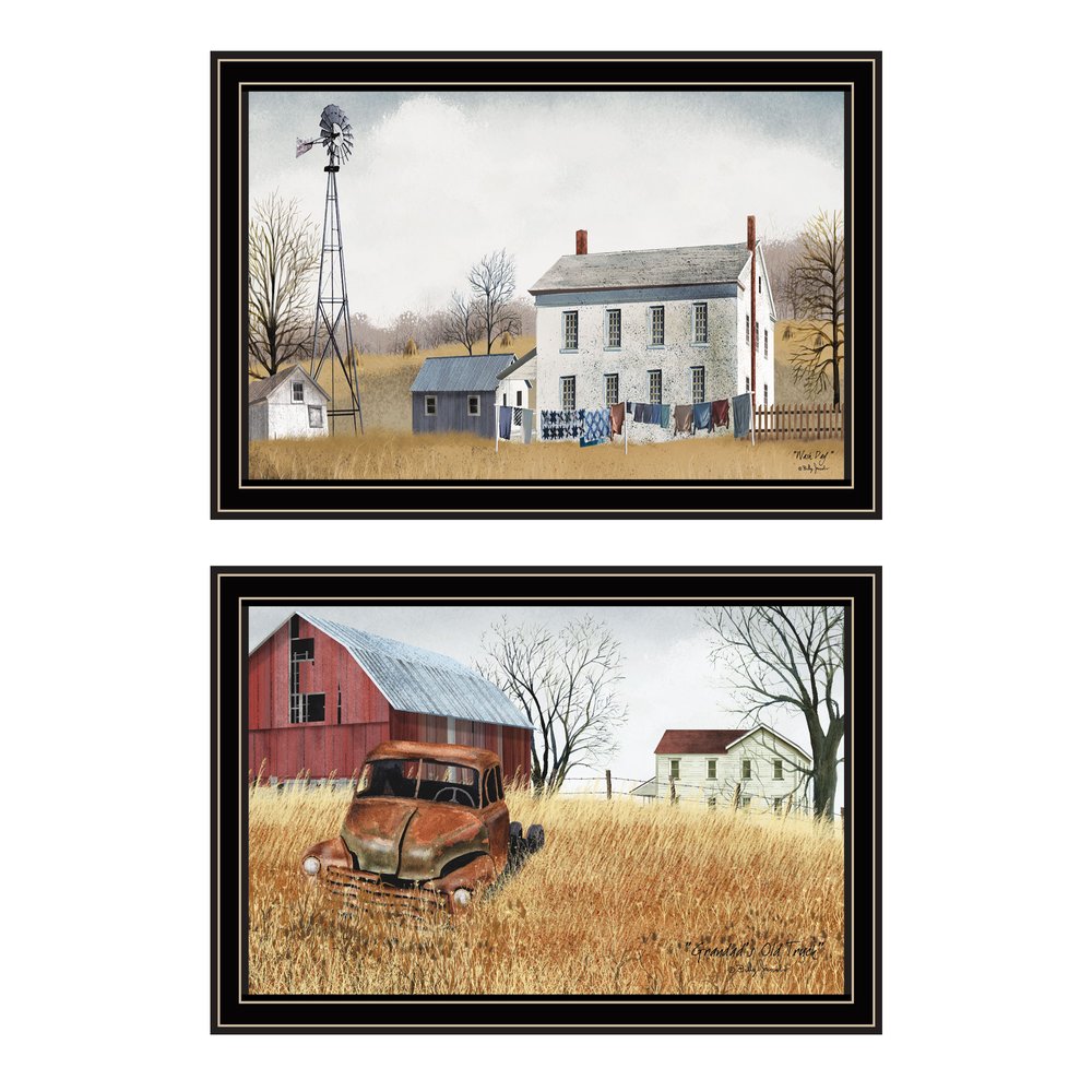 Set Of Two Washday and Granddad's Old Truck Black Framed Wall Art HomeRoots