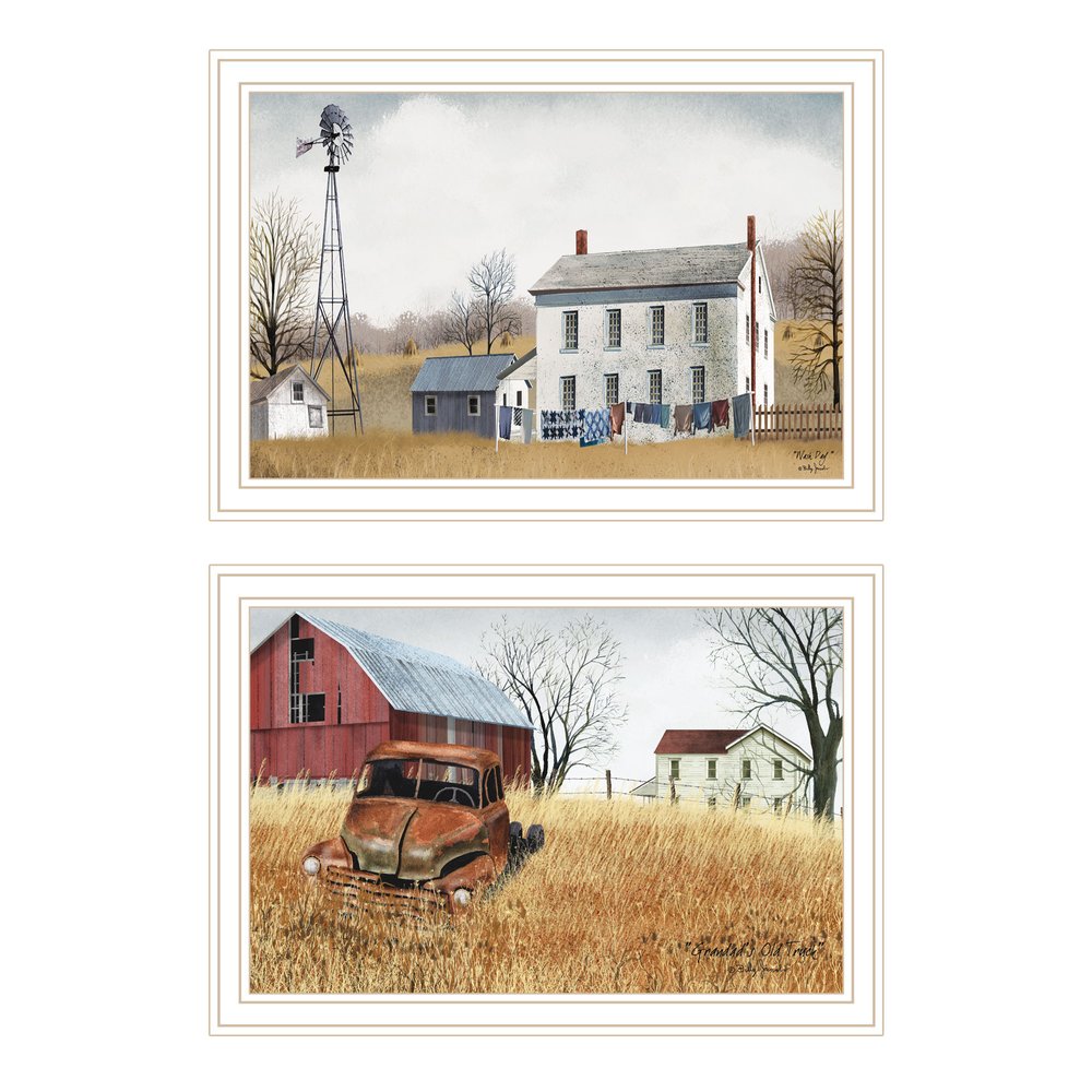 Set Of Two Washday and Granddad's Old Truck White Framed Wall Art HomeRoots