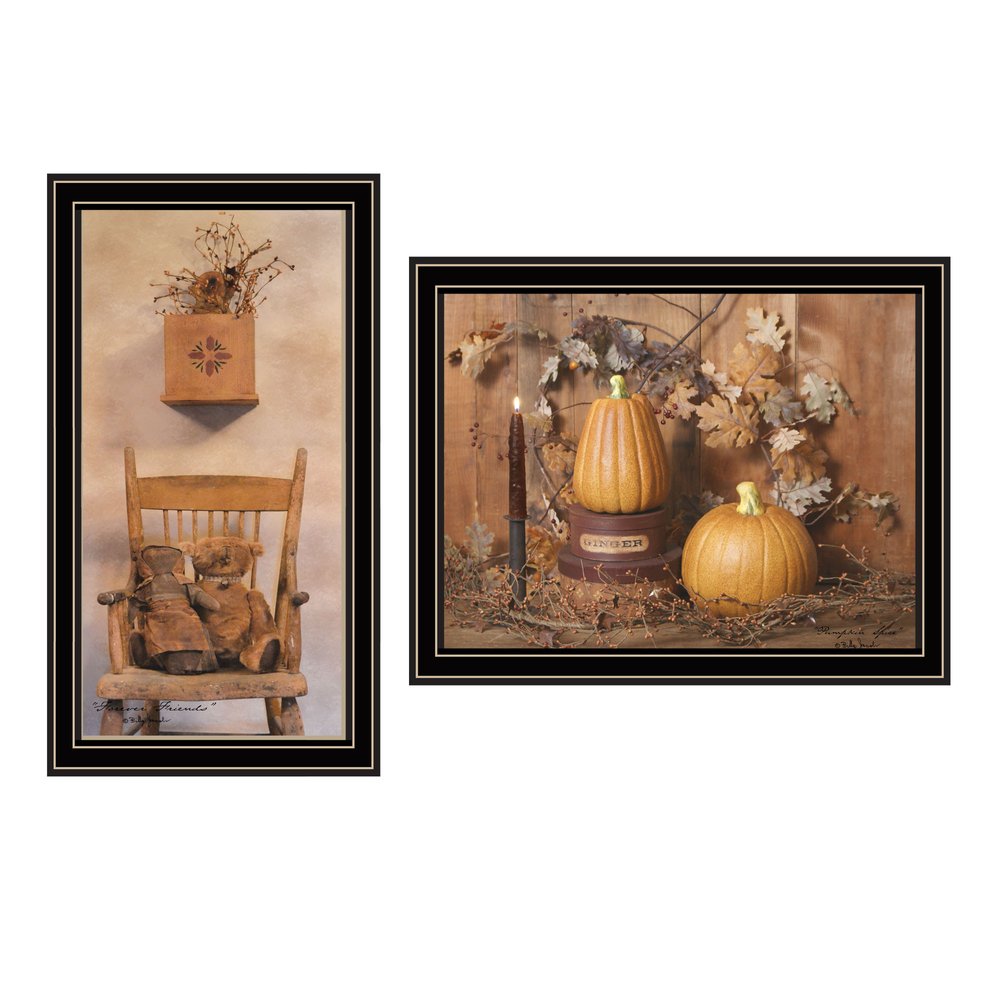 Set Of Two Friends and Pumpkins Black Framed Wall Art HomeRoots