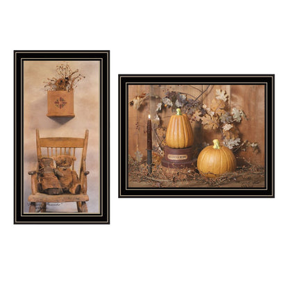 Set Of Two Friends and Pumpkins Black Framed Wall Art HomeRoots