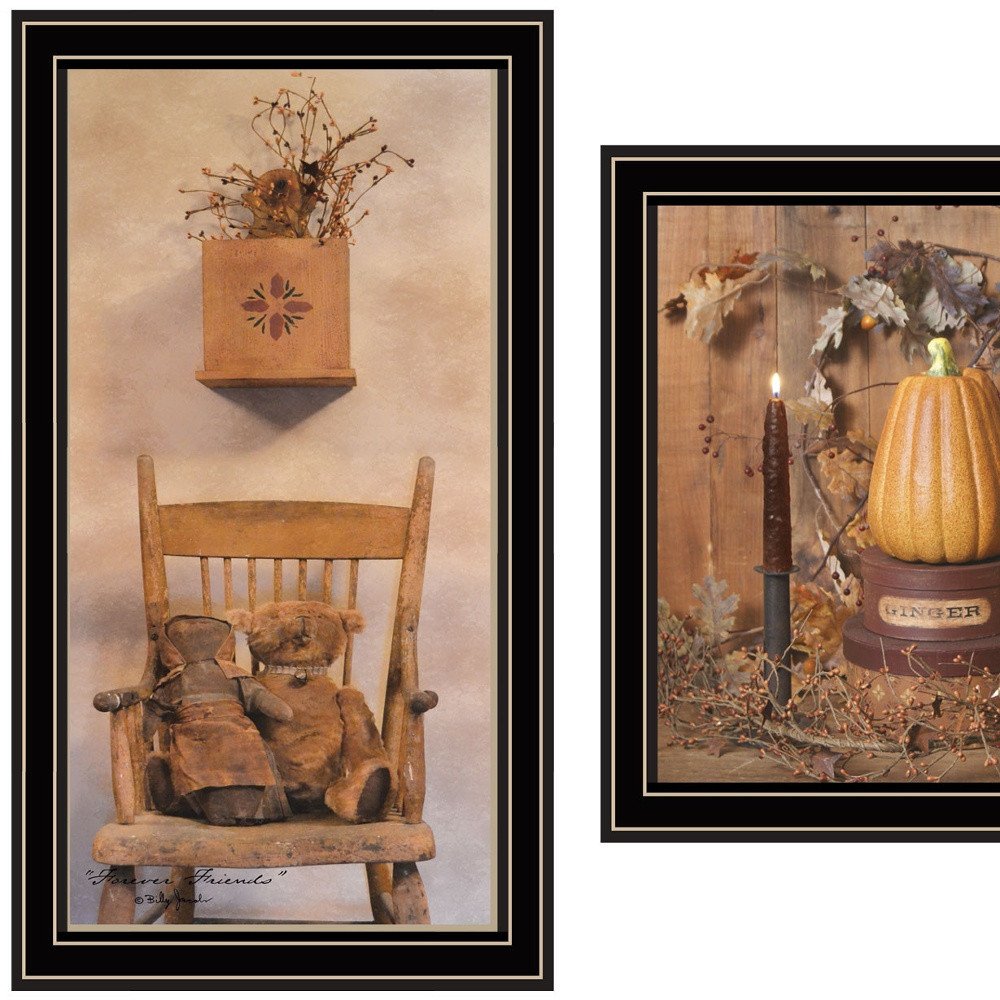 Set Of Two Friends and Pumpkins Black Framed Wall Art — view 2