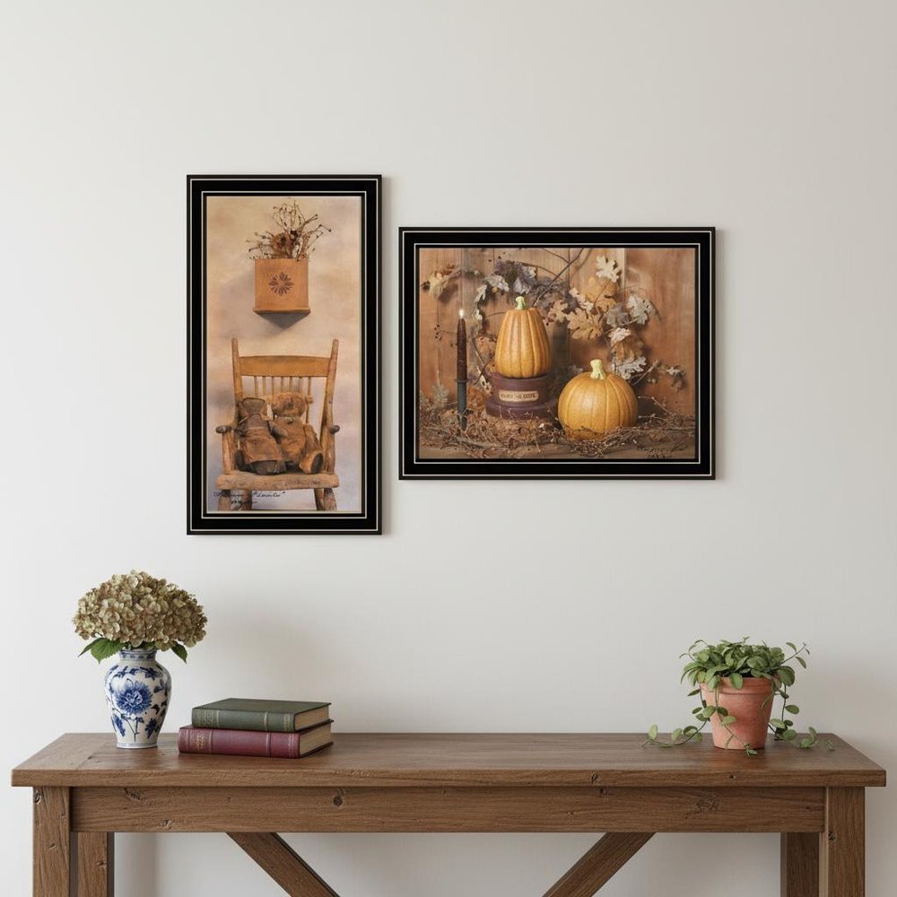 Set Of Two Friends and Pumpkins Black Framed Wall Art — view 6