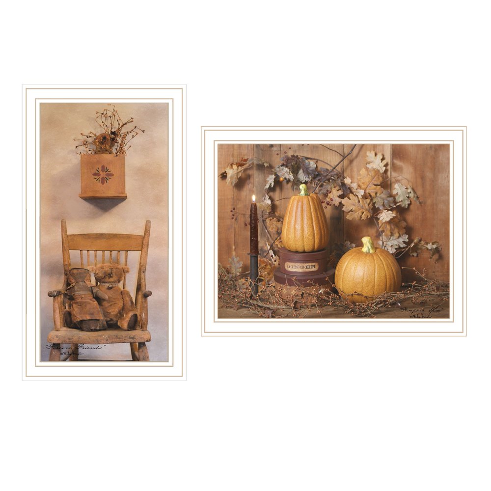 Set Of Two Friends and Pumpkins White Framed Wall Art HomeRoots