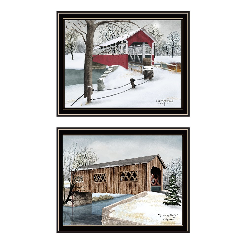 Set Of Two Winter Covered Bridges Black Framed Wall Art — view 1