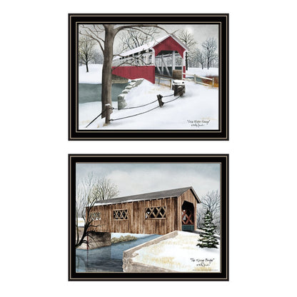 Set Of Two Winter Covered Bridges Black Framed Wall Art HomeRoots