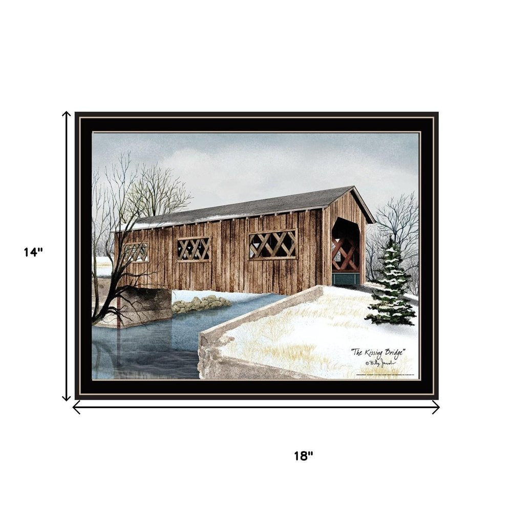 Set Of Two Winter Covered Bridges Black Framed Wall Art HomeRoots