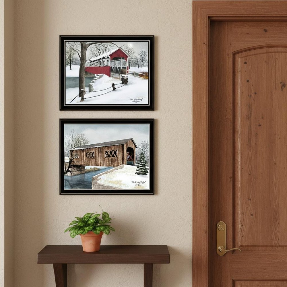 Set Of Two Winter Covered Bridges Black Framed Wall Art — view 7