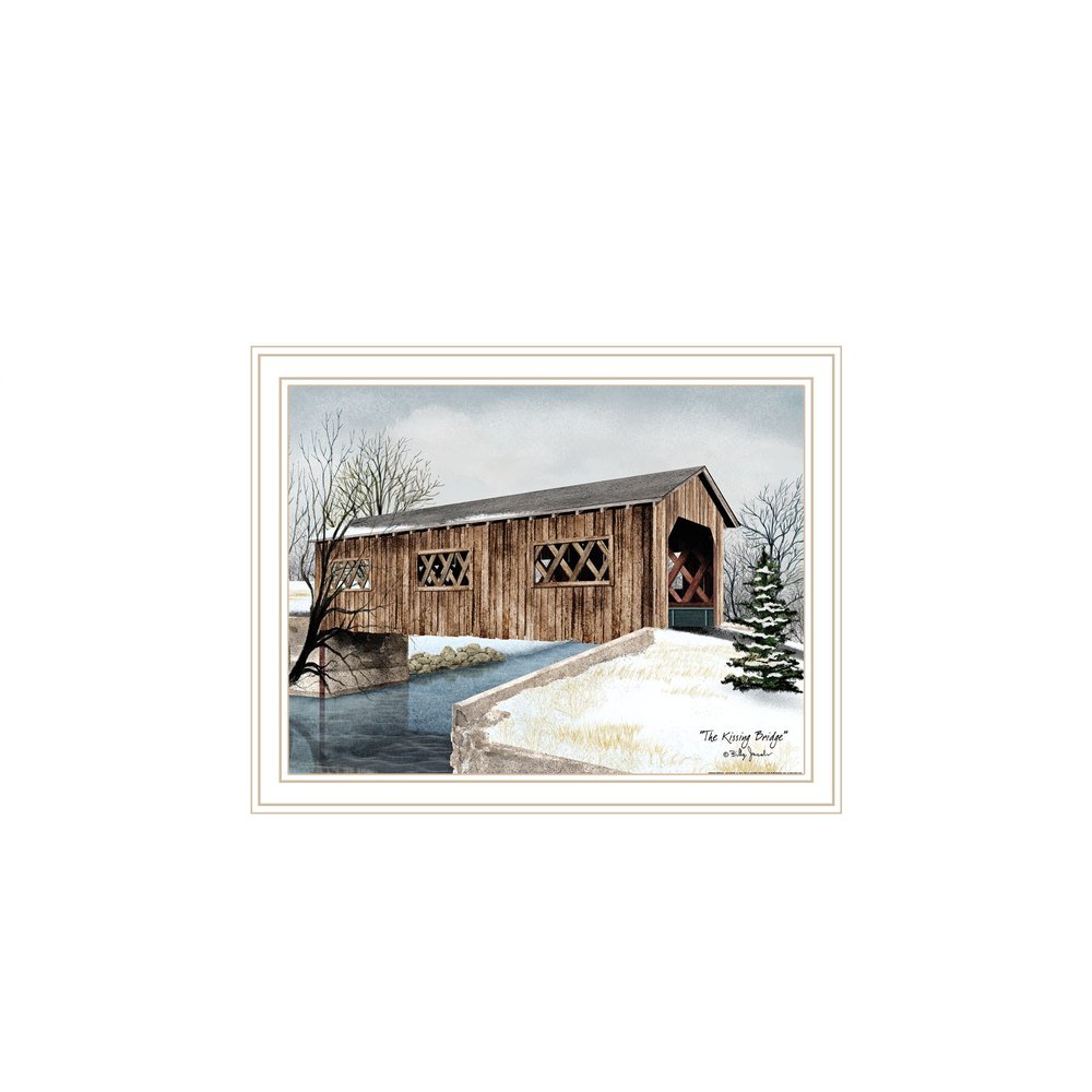 Set Of Two Winter Covered Bridges White Framed Wall Art — view 2
