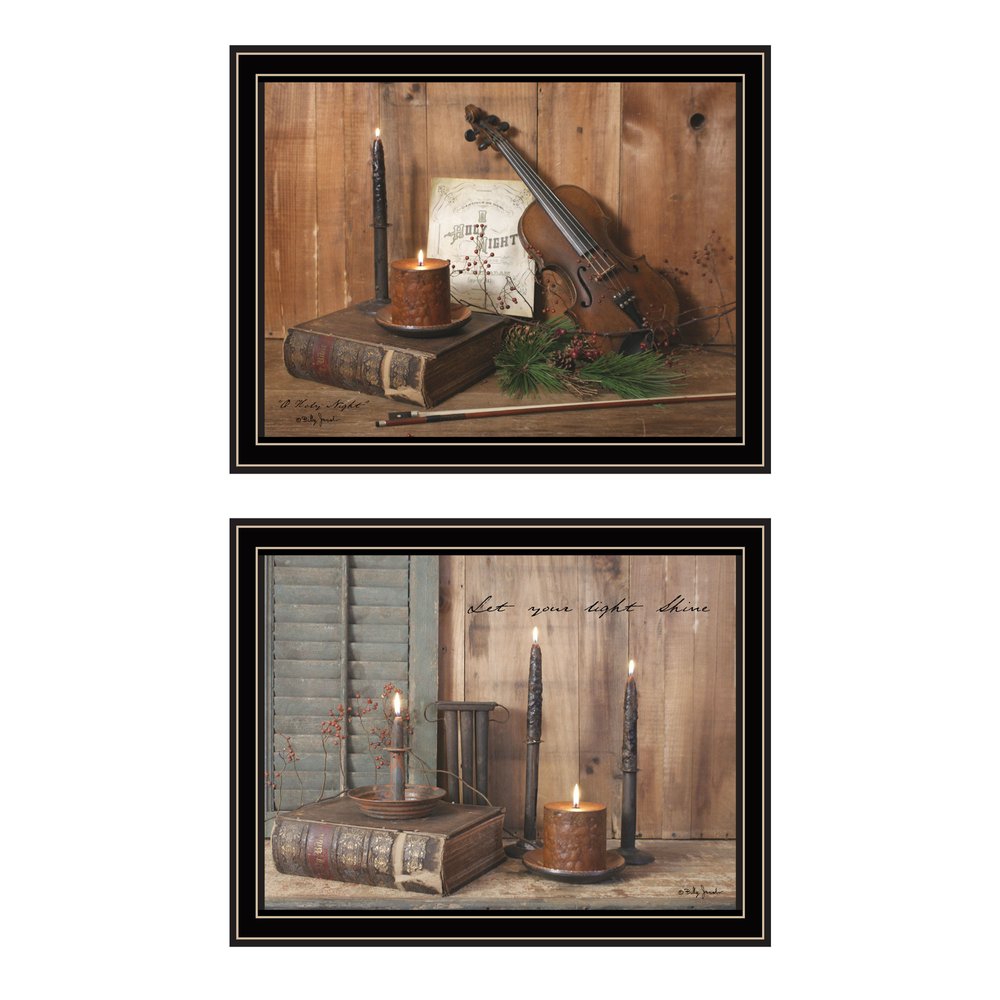 Set Of Two Candlelight O Holy Night Black Framed Wall Art — view 1